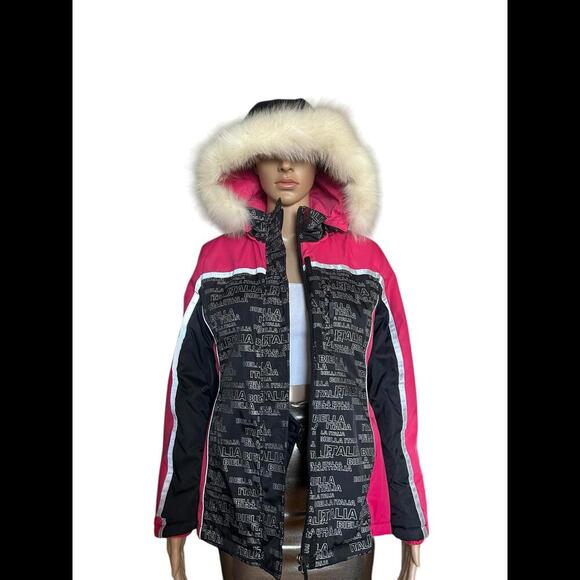 Stylish Pink & Black Winter Jacket with Fur Hood - Picture 2 of 9